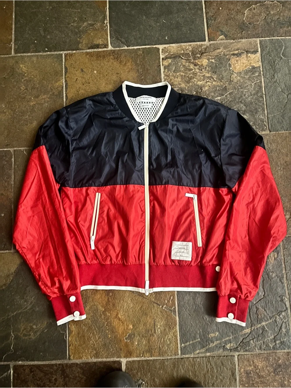 Thom Browne Navy and Red Men’s Zip Sweater